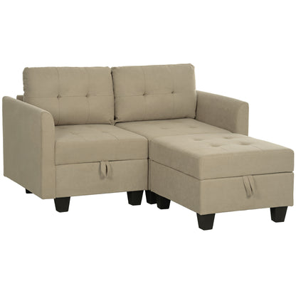 Yokata Light Brown Upholstered Modular L Shaped Sofa With Integrated Storage