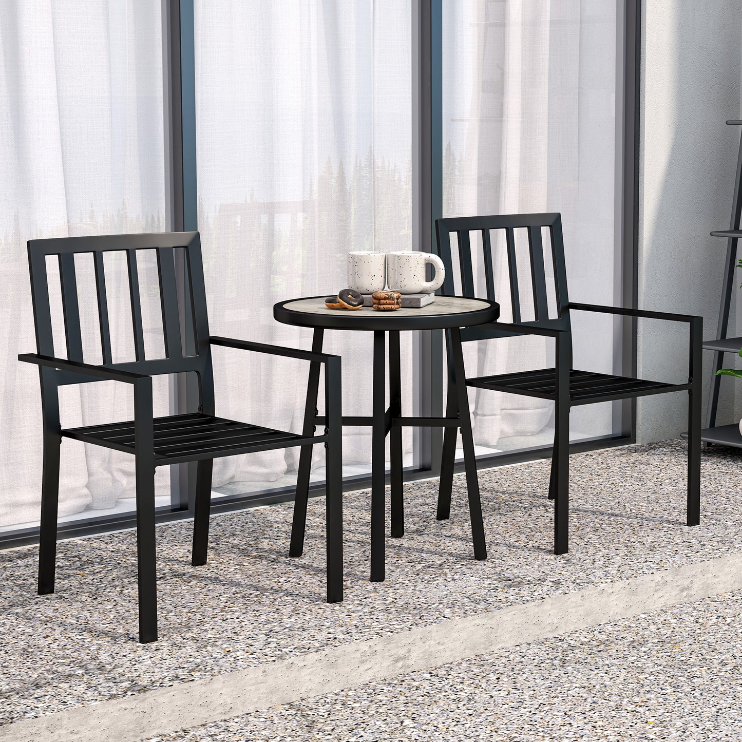 Nalane 3 Piece Patio Bistro Set with Stackable Chairs and Round Table