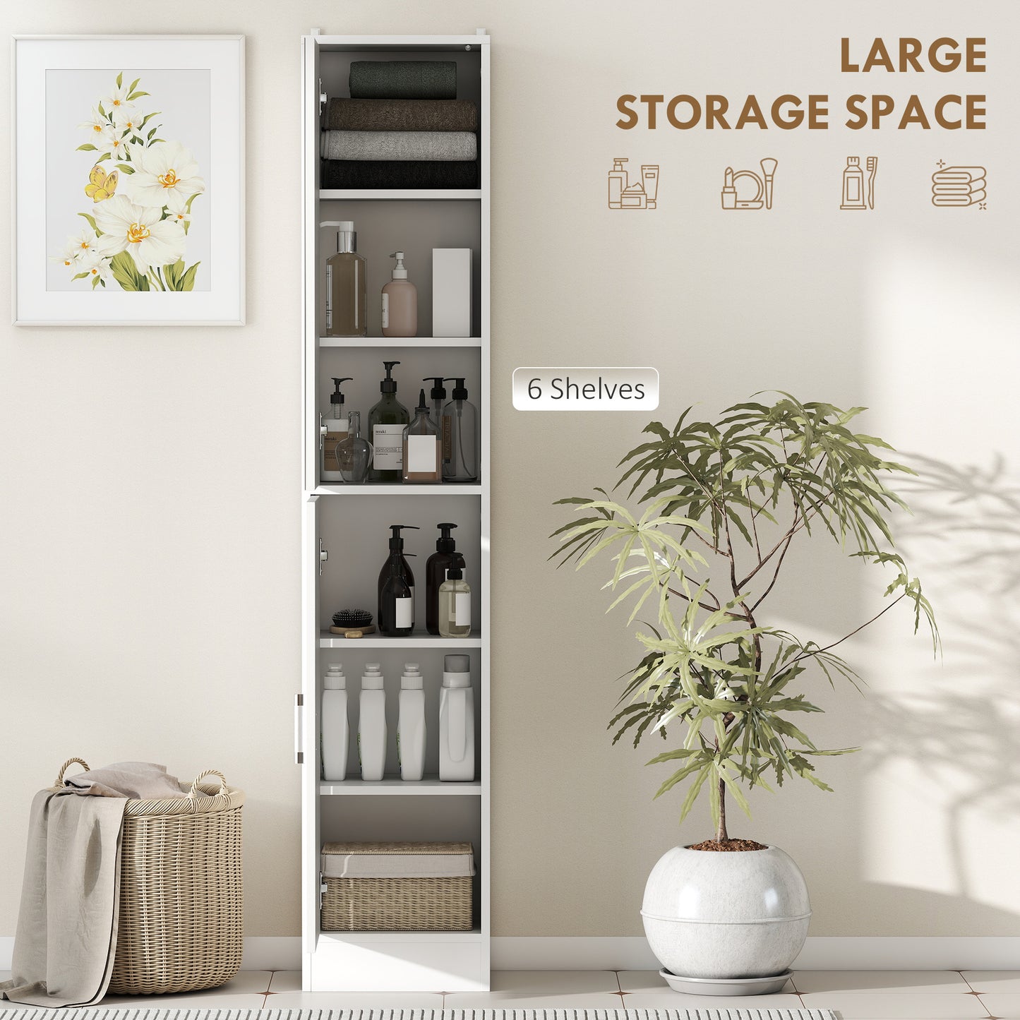 Lesa White Tall Bathroom Storage Cabinet With Mirror And Adjustable Shelves