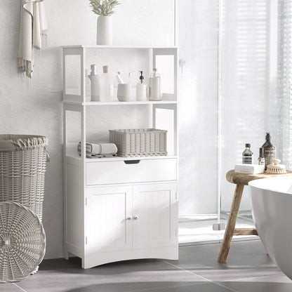 Disarike White Freestanding Storage Cabinet With Shelves Drawers And Double Doors For Bathroom Or Kitchen