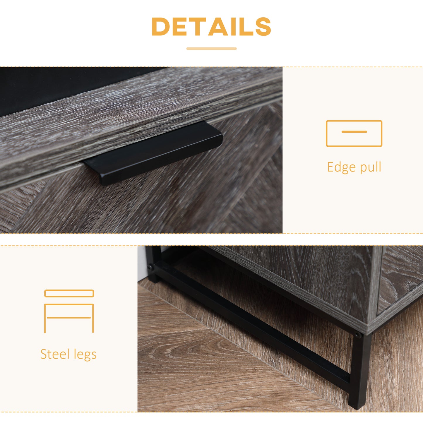 Fari Dark Grey Bedside Table With Drawer And Shelf Storage And Steel Legs