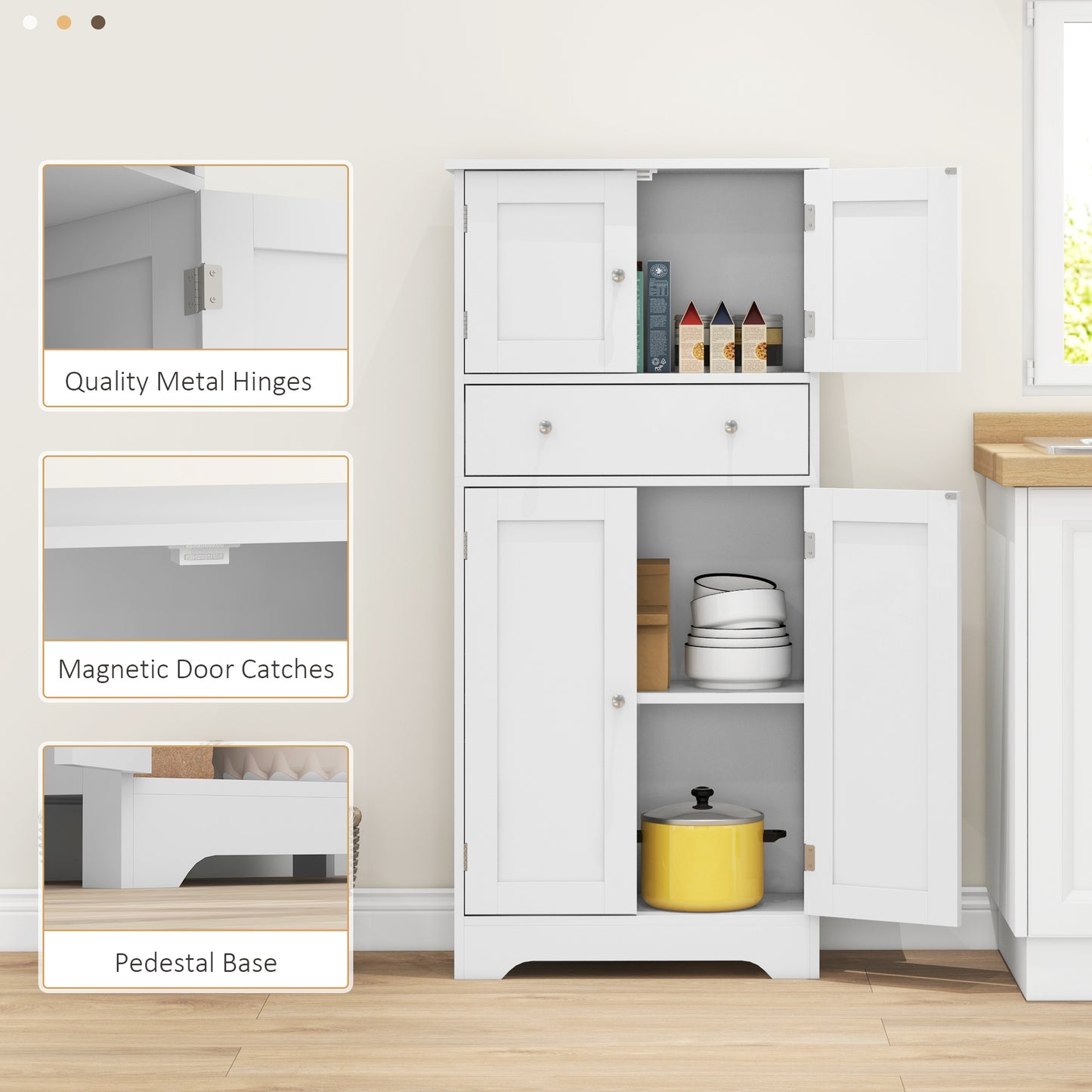 Elne Vael Wooden White Freestanding Multi Storage Kitchen Cabinet