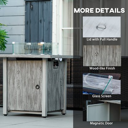 Vesoka Steel Grey Square Garden Outdoor Gas Fire Pit Table With Cover And Glass Screen