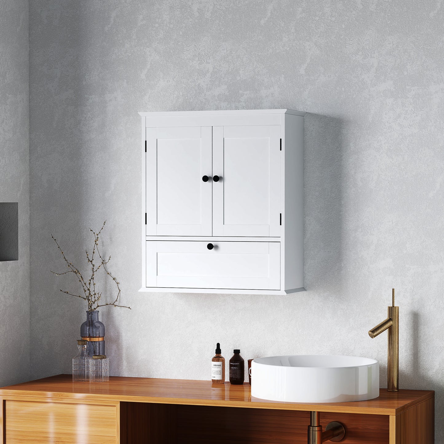 Nelavi Wall Mounted Bathroom Storage Cabinet With Adjustable Shelving And Recessed Doors White