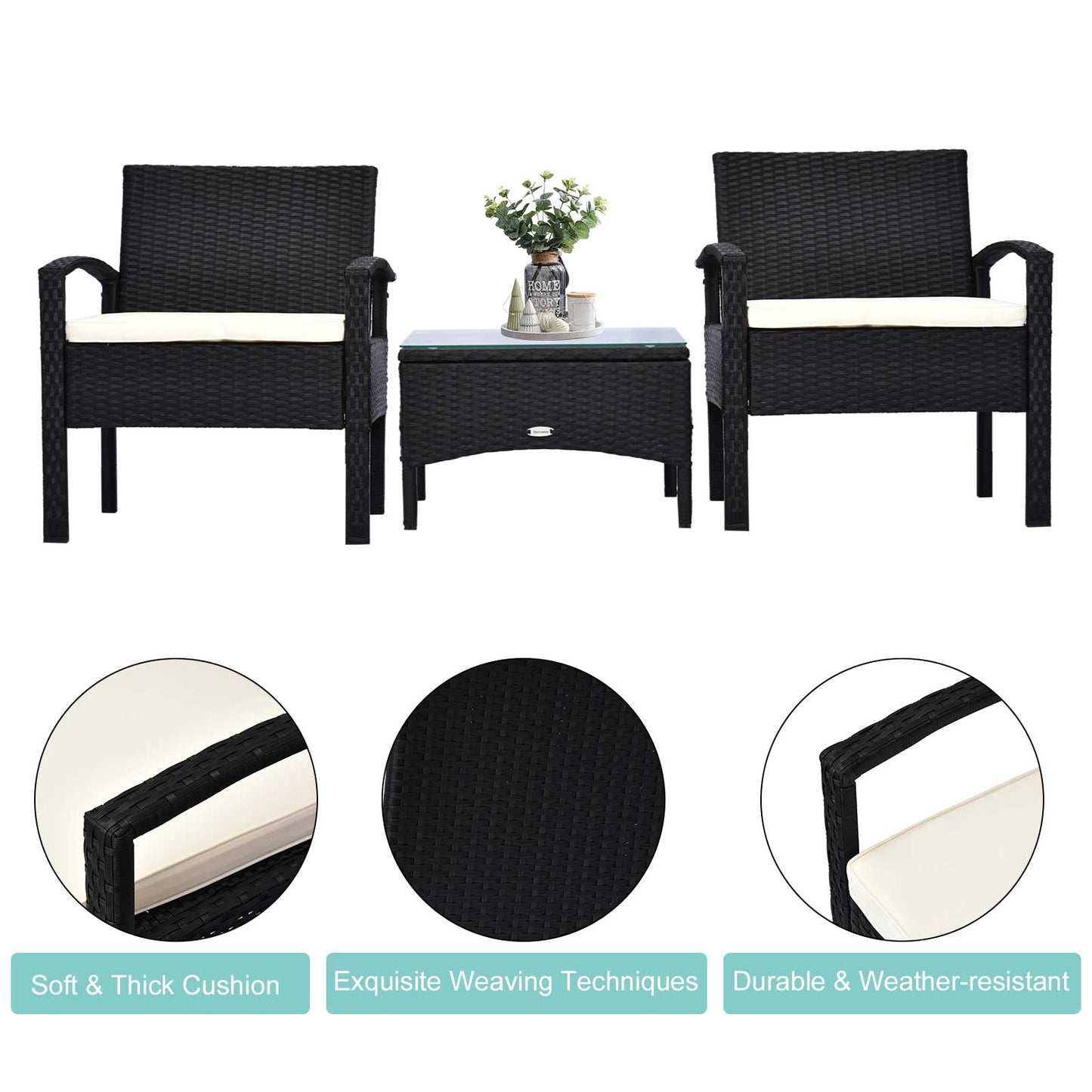 Veka Rive Black Rattan 2 Seater Bistro Table And Chair Set