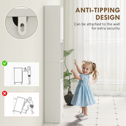 Fibava Slim Freestanding Bathroom Storage Cabinet With OFauxn Compartment Adjustable Shelves White 30 x 24 x 170 cm