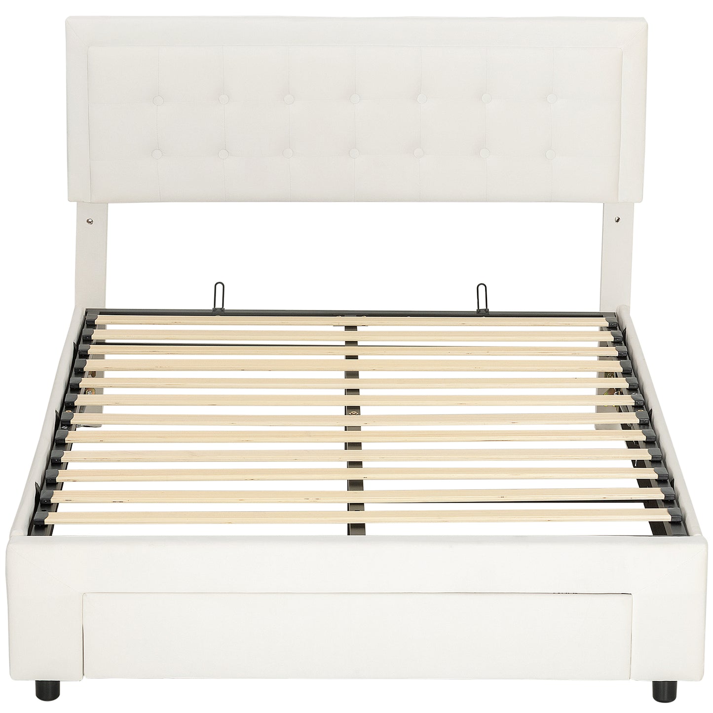 Double 4FT6 Ottoman Bed Frame with Front Divan Drawer Storage Cream