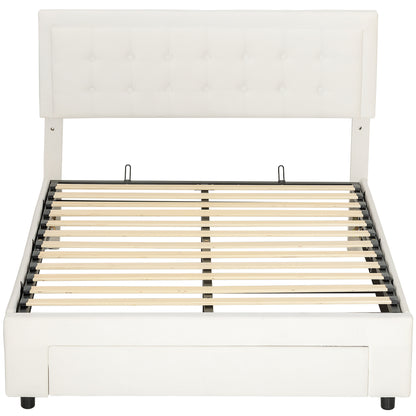 Double 4FT6 Ottoman Bed Frame with Front Divan Drawer Storage Cream