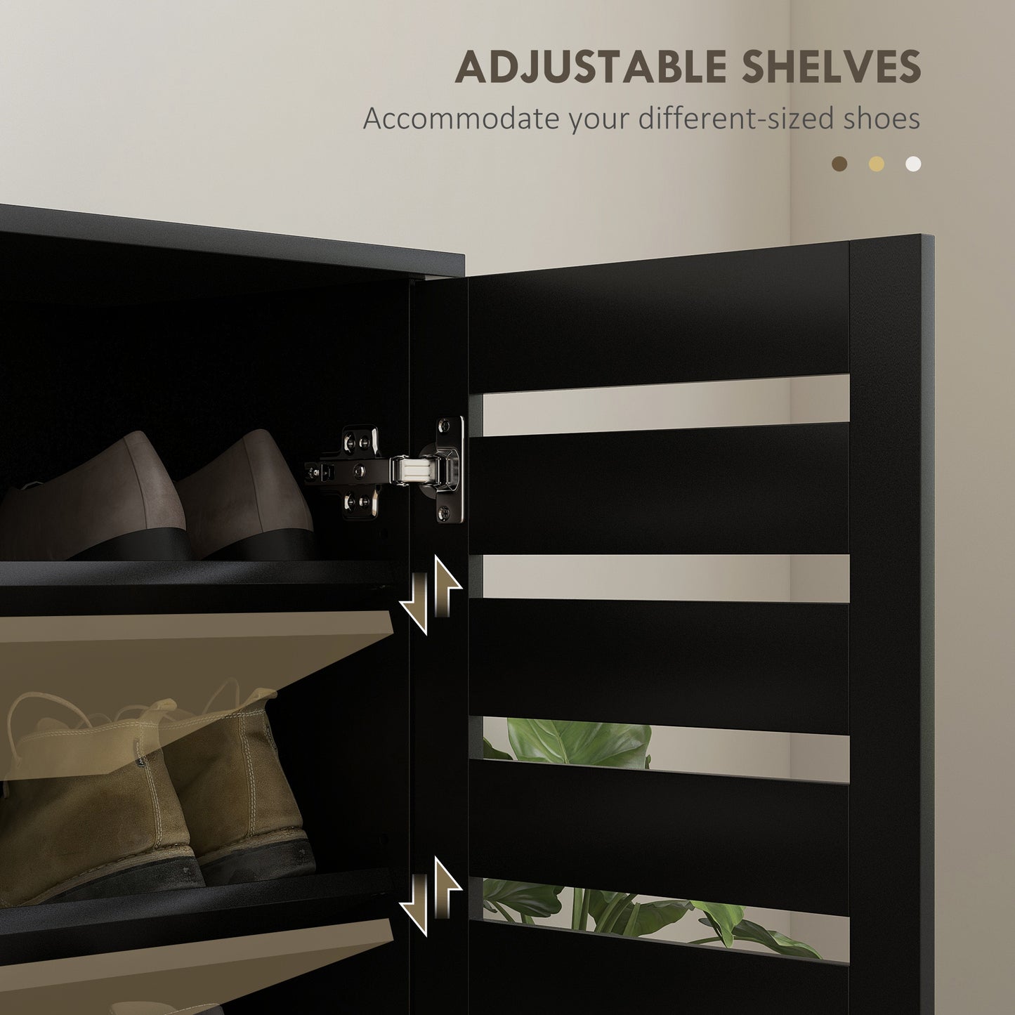 Kamoza Black Wooden White Slim Entryway Shoe Cabinet With 5 Tier Storage And Slatted Doors