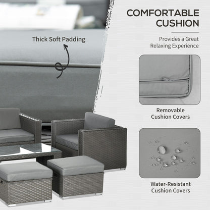 Reelne 6 Seater Rattan Grey Outdoor Sofa Set With Aluminium Frame Loveseat Stools And Table