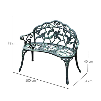 Rakeba Cast Aluminium Antique Green 2 Seater Garden Bench With Floral Backrest