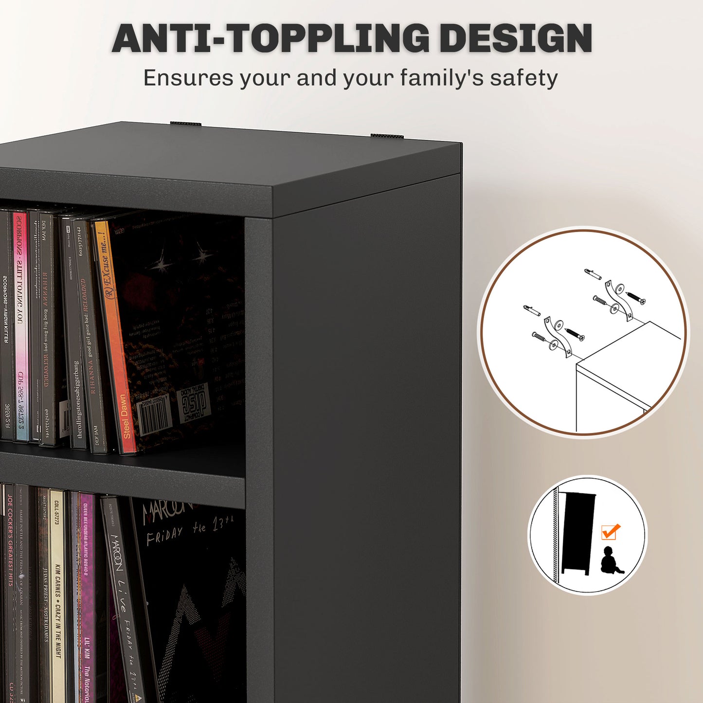 Nisapa Wood Black Tall Narrow Media Storage Tower With 204 Disc Capacity
