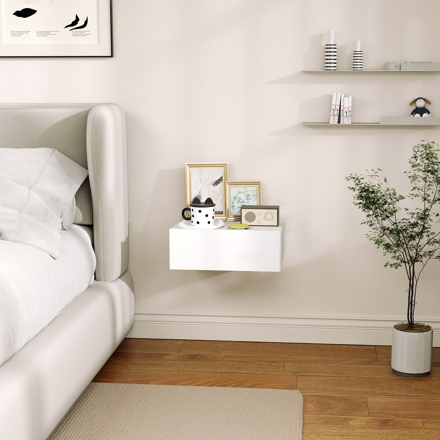 Sosa White Wall Mounted Floating Bedside Table With Storage Drawer