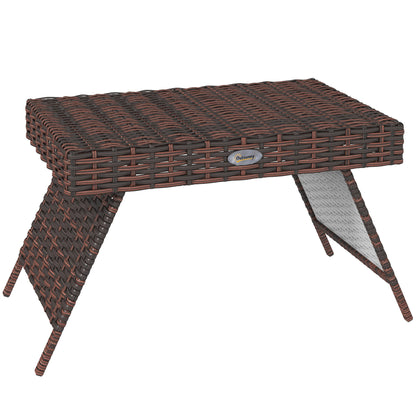 Fihaso 60cm Rattan Brown Folding Outdoor Bistro Side Table With Steel Frame