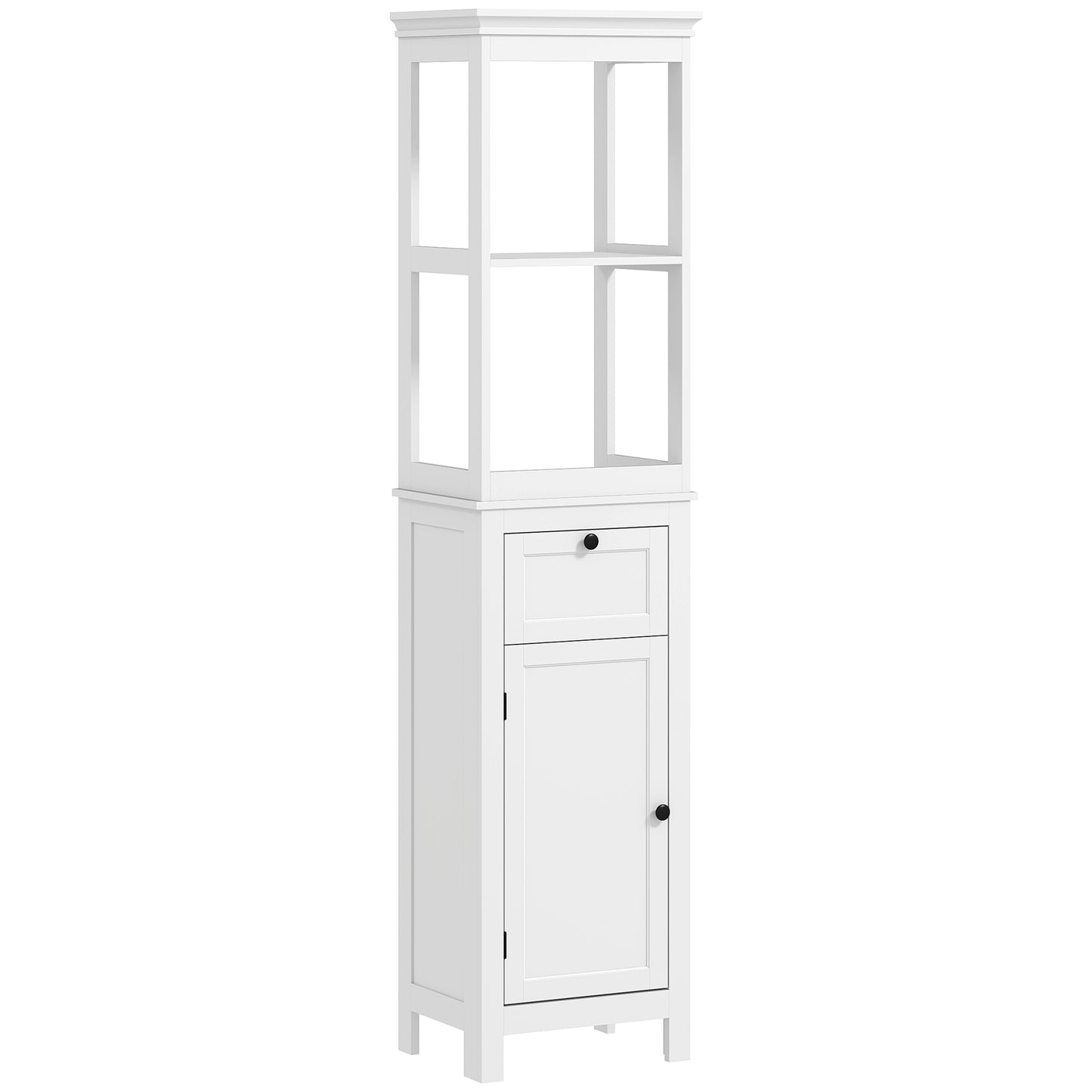 Ralo Tall Slim Bathroom Storage Cabinet With OFauxn Shelves Drawer And Soft Close Door White