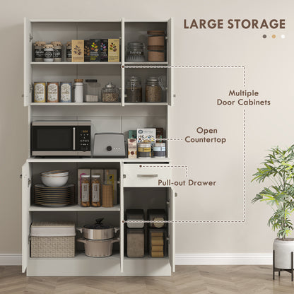 Rasu 180cm Wooden White Freestanding Kitchen Pantry Storage Cabinet Pantry