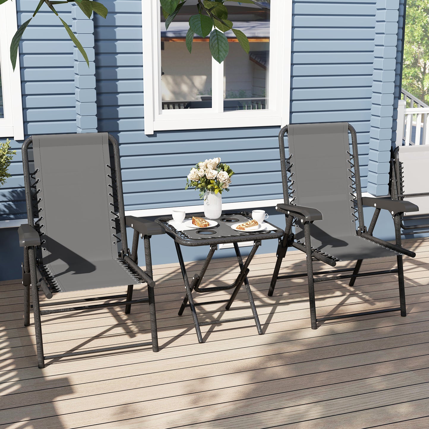 Lano Metal Dark Grey Mesh 3 Piece Garden Bistro Table And Chair Set