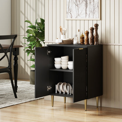 Sutto Black Etched Sideboard 2 Ribbed Doors Gold Accents