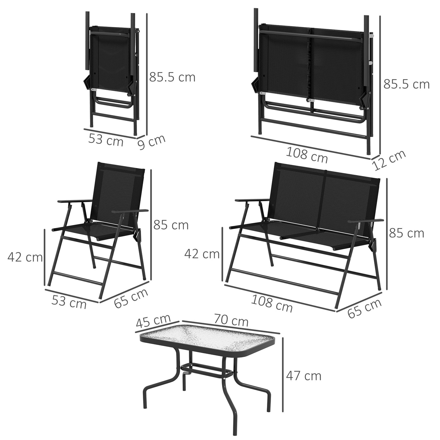 Mavi Metal Black and Mesh 4 Seater Outdoor Garden Sofa Set