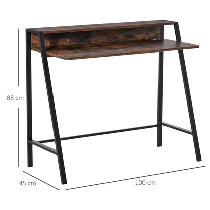 Lune 100cm Rustic Brown Compact Writing Desk With Integrated Storage Shelves