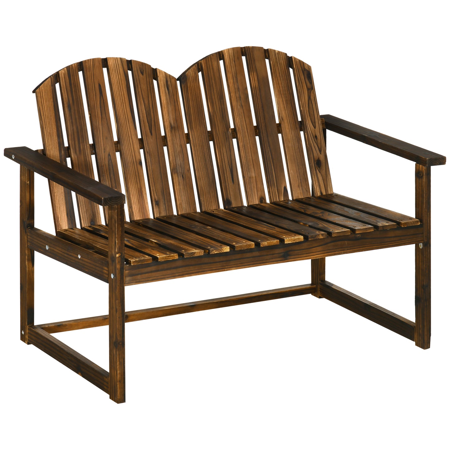 Rozi Wood 2 Seater Outdoor Garden Bench With Slatted Back And Armrests