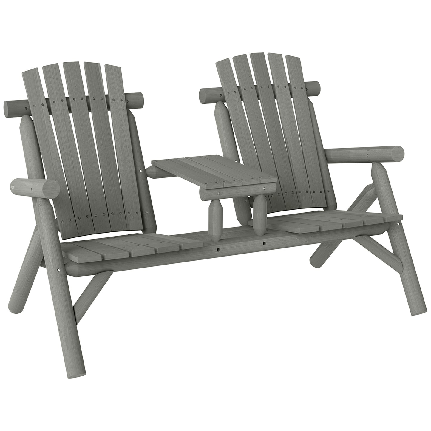 Nine Wood Grey 2 Seater Garden Bench With Central Coffee Table