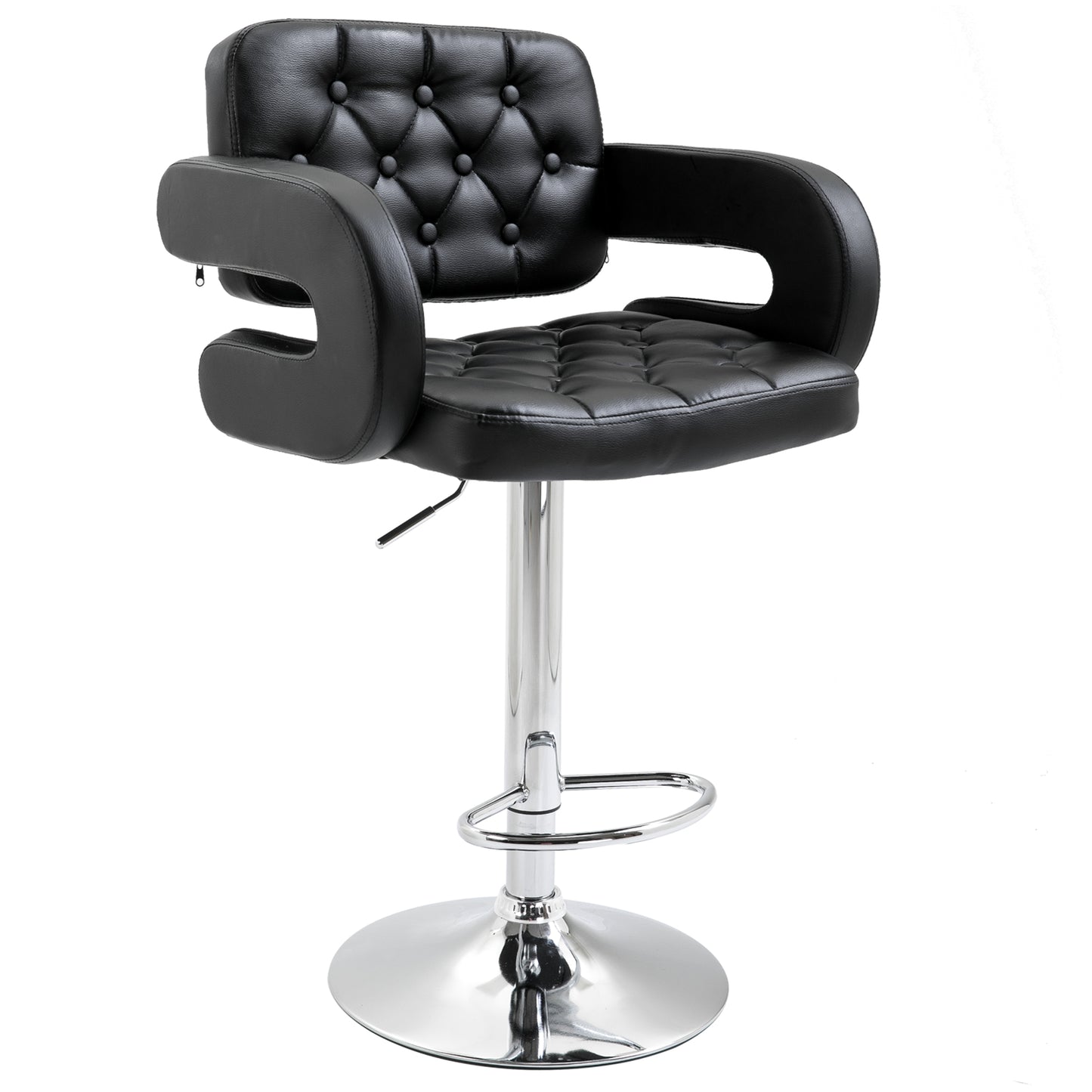 Rina Faux Leather Black Adjustable Swivel Bar Stool With Armrests And Footrest