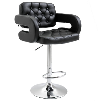 Rina Faux Leather Black Adjustable Swivel Bar Stool With Armrests And Footrest