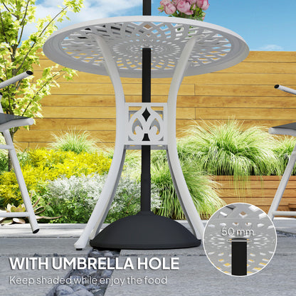 Kenofa Cast Aluminium White Round Garden Dining Table With Parasol Hole