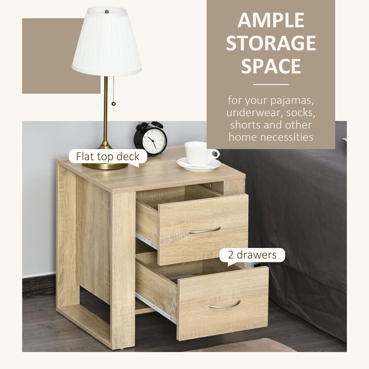 Colu Set of 2 Wooden Brown Bedside Tables With 2 Drawers