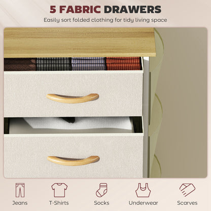 Batoro Fabric And Metal Beige 5 Drawer Storage Chest