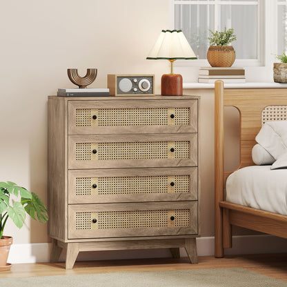 Mohetak Wood and Rattan 4 Drawer Storage Chest