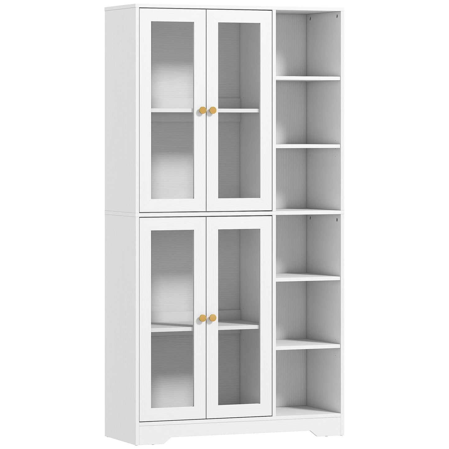 Samalo Wooden White Wood Effect Kitchen Storage Cabinet With Glass Doors