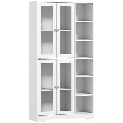 Samalo Wooden White Wood Effect Kitchen Storage Cabinet With Glass Doors