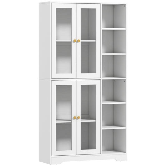 Samalo Wooden White Wood Effect Kitchen Storage Cabinet With Glass Doors
