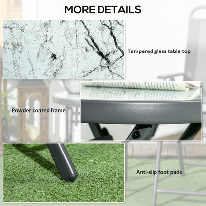 Lusafa Metal And Glass White Folding Outdoor Side Table 45cm With Marble Effect Top