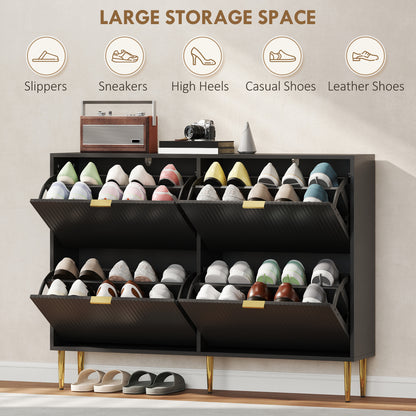 Cofa Zimo Wooden Black Elegant 4 Ribbed Drawer Shoe Cabinet Gold Handles