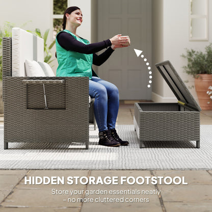 Taelre Rattan Light Grey Outdoor Daybed With Matching Footstool White Cushions