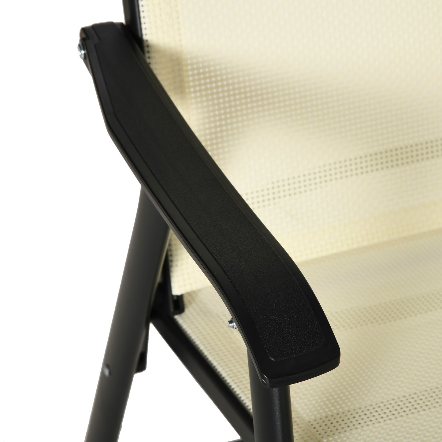 Lizzetto Set Of 2 Black Metal and Beige Mesh Folding Garden Chairs