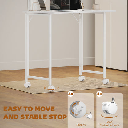 Veso 80cm Wooden White Folding Desk Lockable Wheels