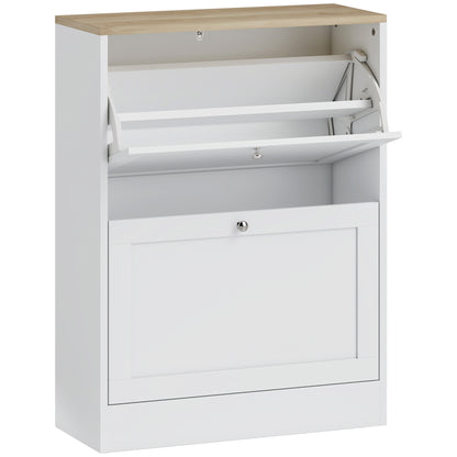 Lori Wooden White Natural Top Shoe Cabinet With 2 Flip Drawers
