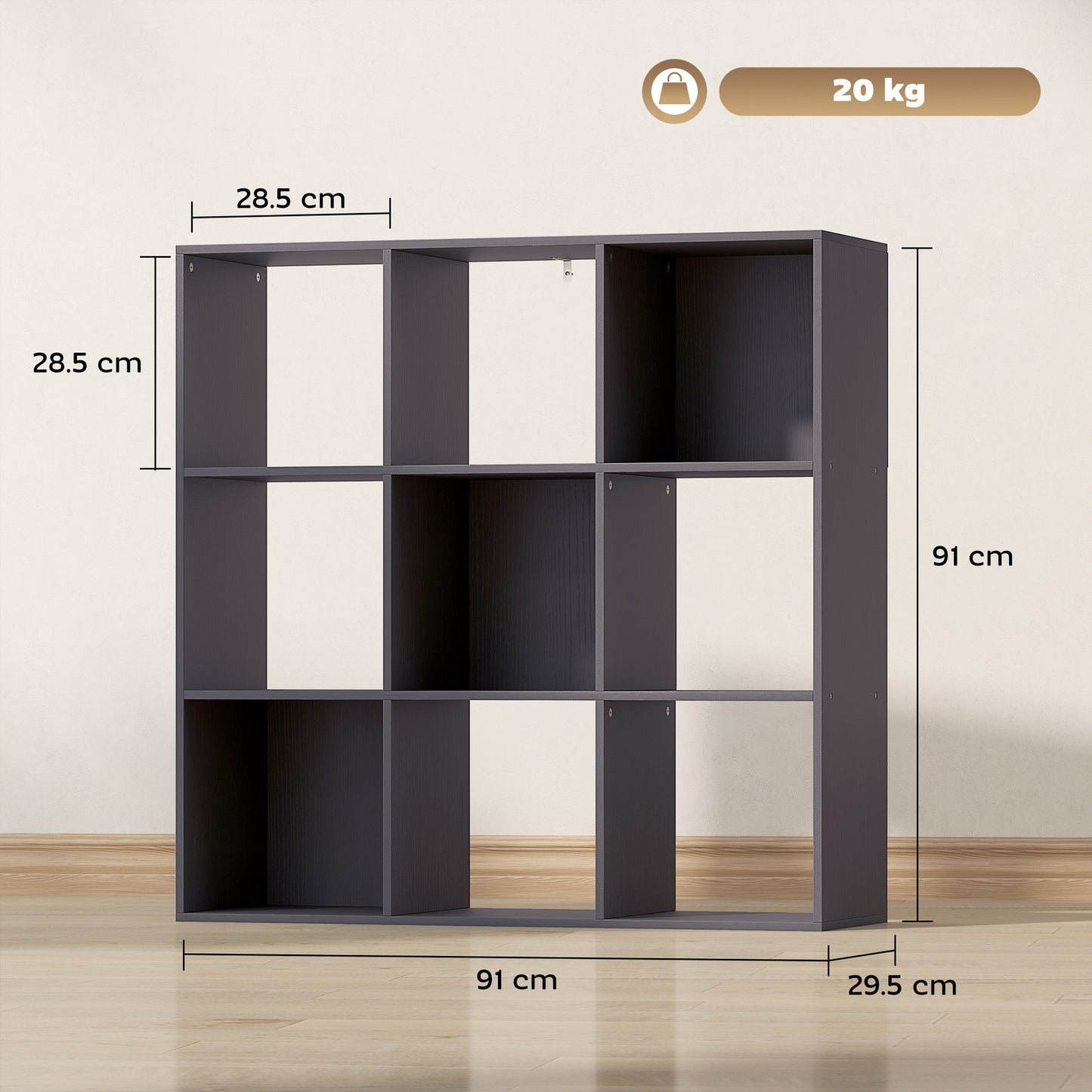 Royore Wooden Grey 9 Cube Storage Bookcase