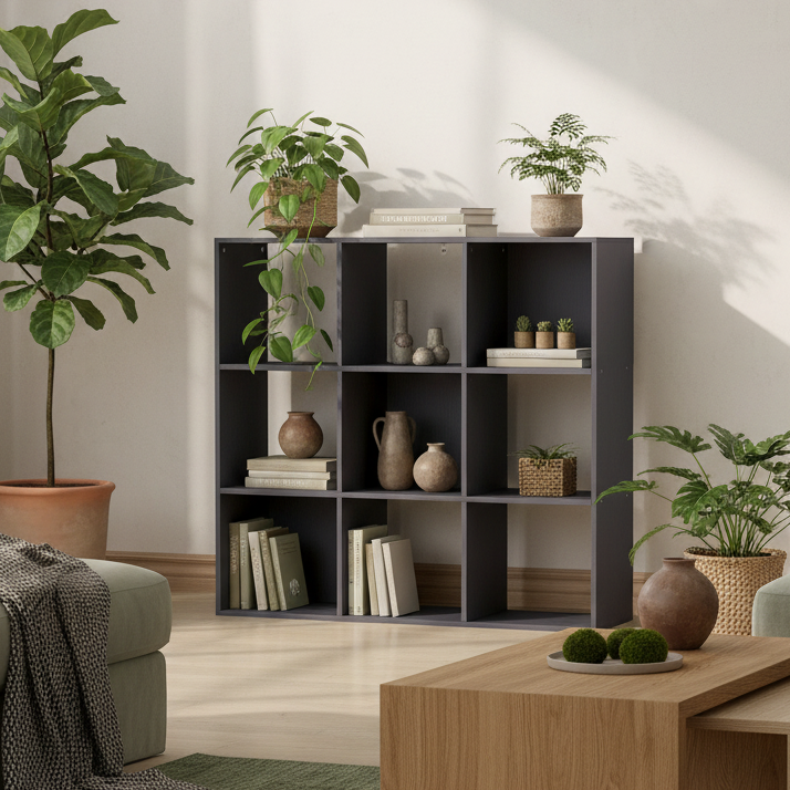 Royore Wooden Grey 9 Cube Storage Bookcase
