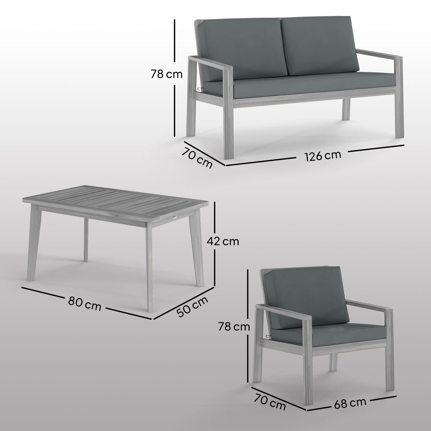 Nabatove Grey Wood 4 Seater Outdoor Garden Furniture Set With Cushions