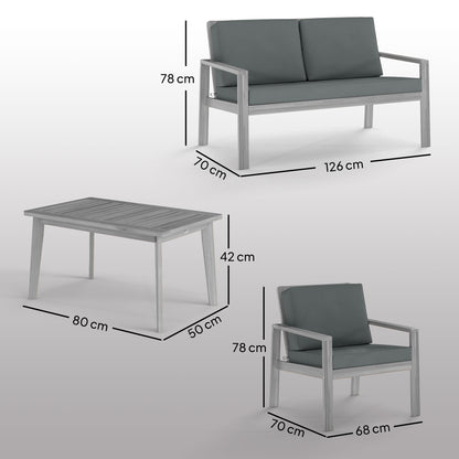 Nabatove Grey Wood 4 Seater Outdoor Garden Furniture Set With Cushions