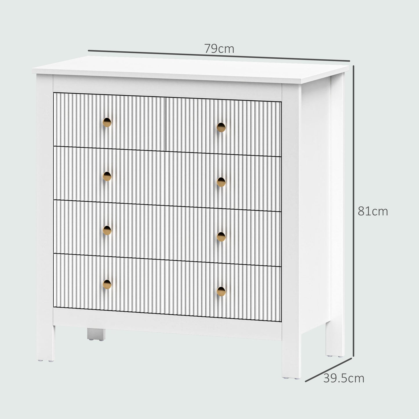 Vedise Wooden White Elegant 5 Drawer Chest Of Drawers