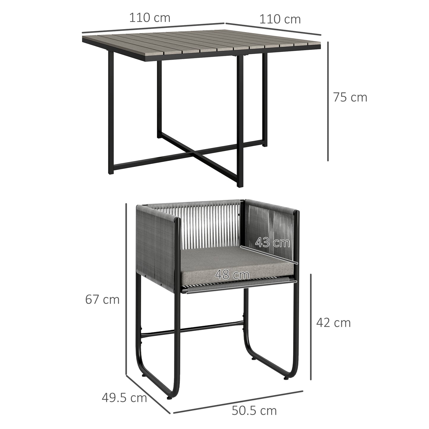 Donino Rattan Grey 4 Seater Cube Garden Dining Set With Cushions And Rectangular Wood Effect Table