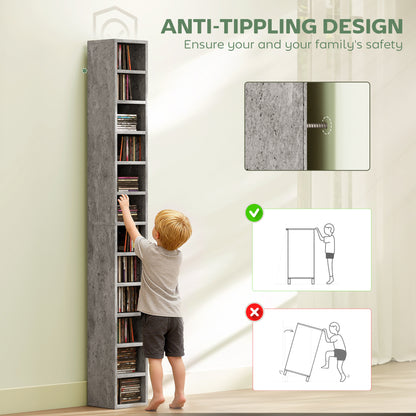Loli Wooden Cement Grey Tall Narrow Media Storage Tower With 204 Disc Capacity
