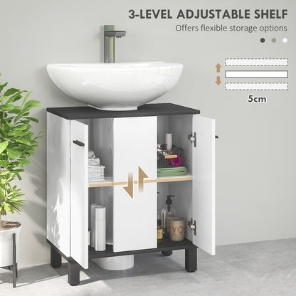 Karesala High Gloss White Modern Under Sink Bathroom Storage Cabinet