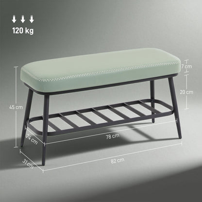 Nava Faux Leather Mint Green Shoe Storage Bench With Cushioned Seat